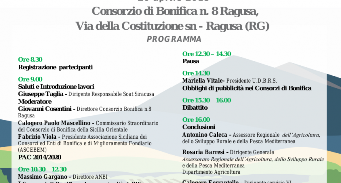 Ragusa. “Il ruolo dei Consorzi di Bonifica nella nuova Programmazione Comunitaria”